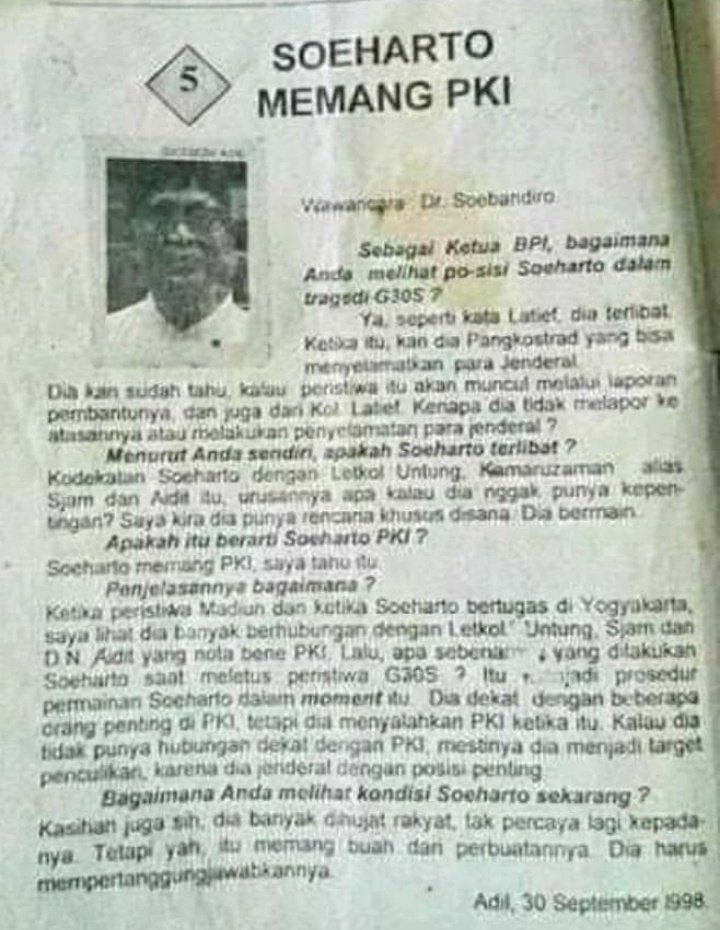 Pejuang19875123's tweet photo. SUHARTO mmg  PKI

Itu sebuah Judul dari ARTIKEL yg ditulis Oleh Dr. SoEbandrio

Menepuk air di dulang terpercik muka sendiri

Siapa yg menghembuskan Isu PKI mrk  itulah yg harus di Curigai Sebagai gembong PKI itu sendiri. https://t.co/iLsfHvGrtn