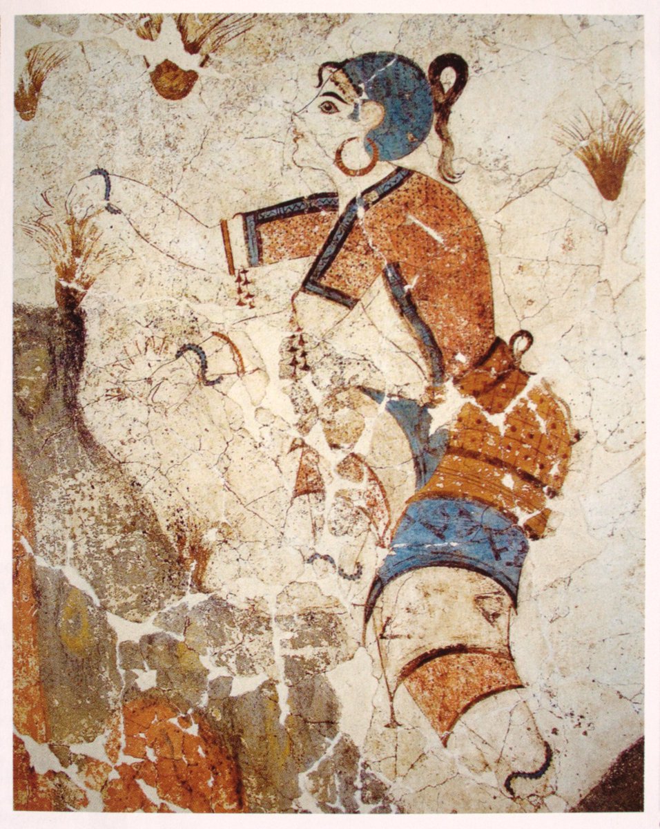  #MuseumsUnlocked - 'Fashion, Clothing and Bodily Adornment'Some examples of  #Minoan dress: the 'Saffron Gatherers' Fresco, east wall of Room 3a, Xeste 3, Akrotiri; House of the Ladies, Akrotiri.