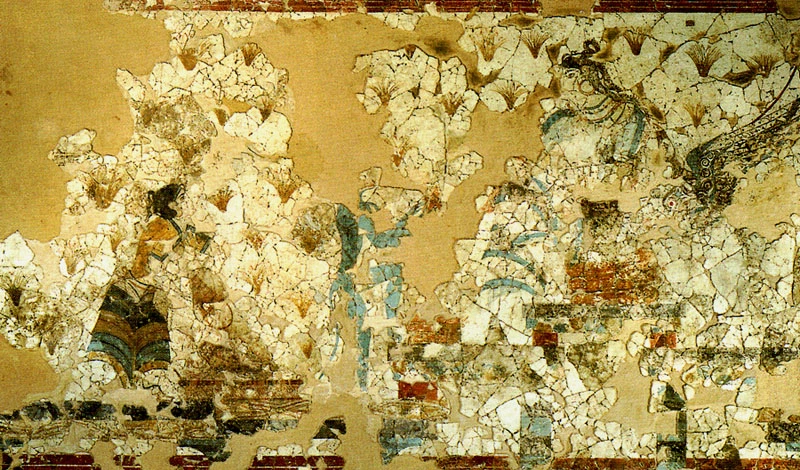 These extensively restored and recreated panels have been the source of much discussion on the dress and significance of women in Minoan Crete, as has the 'Mistress of Animals' Fresco, also from Xeste 3.