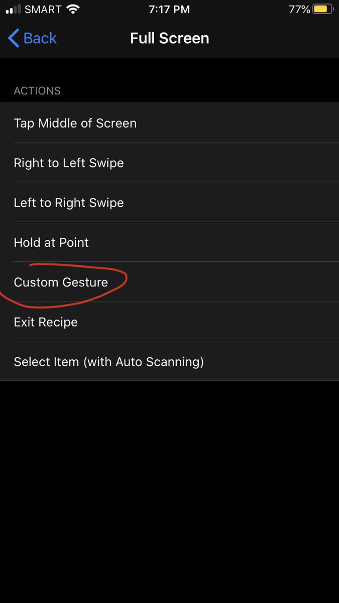 Then tap “assign a switch”, then full screen, then tap “custom gesture”, this screen will show up. This is the hard part. You have to strategically tap somewhere you think the “vote” button in tiktok would be placed.