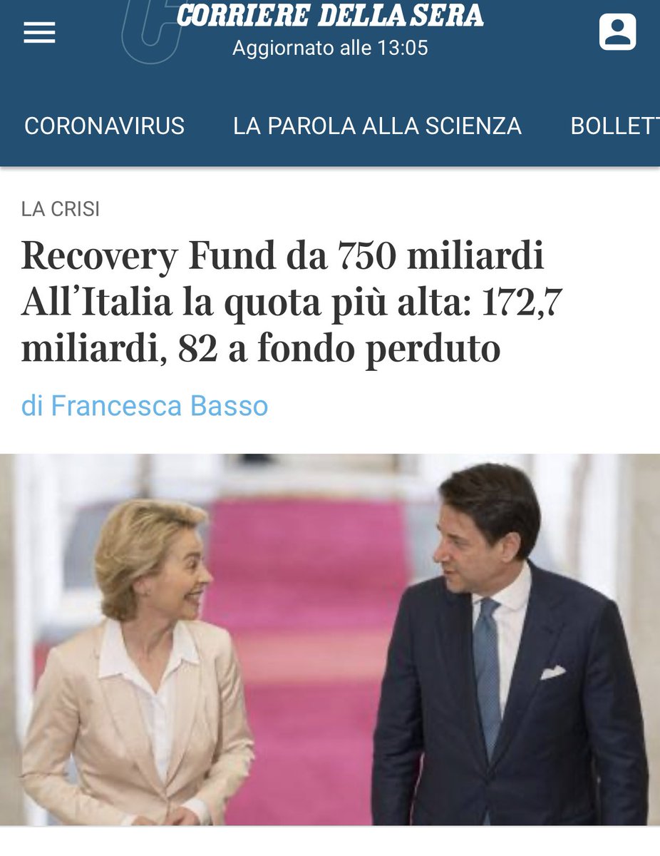 Oltre 700 miliardi di #RecoveryFund. + di metà a fondo perduto e + del 20% a Italia. Finanziati anche con plastic tax europea e più diritti su emissioni climalteranti. Orientati su transizione ecologica e digitale. Se va così ha ragione <a href="/PaoloGentiloni/">Paolo Gentiloni</a>: svolta senza precedenti