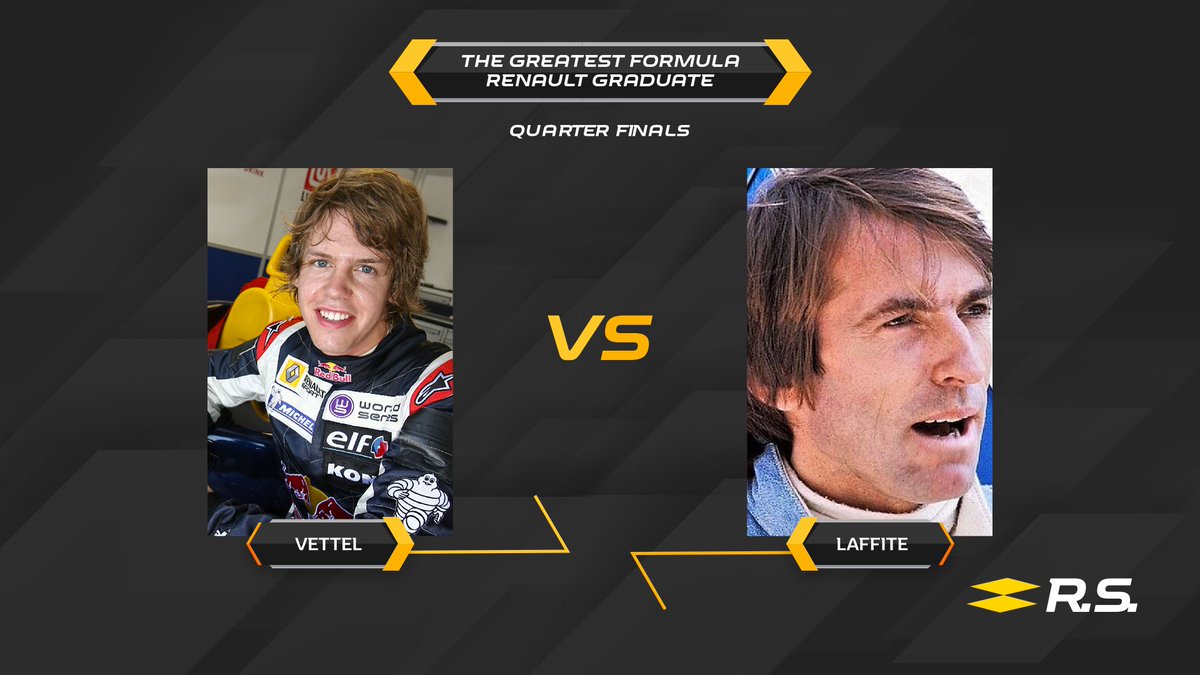 RenaultSeries's tweet image. Round 2 of the Greatest #FormulaRenault Graduate tournament. 

Sebastian Vettel vs Jacques Laffite ⚡️ Germany or France? Who is going to win? 

👉 Vote! formulerenault.com/quarter-finals…