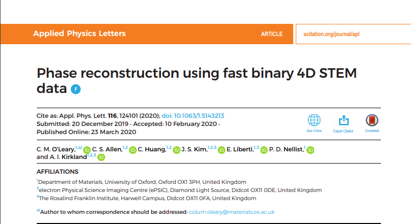 QDetectors's tweet photo. Exciting paper klaxon! This time from Colum O ' Leary in @nellistpete 's group in @OxfordMaterials. Colum exploited the binary mode of #MerlinEM for low-dose ptychography experiments. MerlinEM can reach speeds >21,000 fps - great for low dose work. Paper: https://t.co/Rcfr1t5lNO https://t.co/yVoCb31rsE