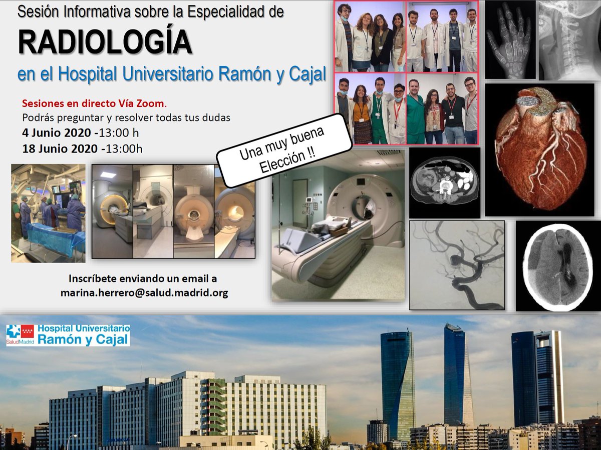 RadiologiaRyc's tweet photo. El servicio de radiología realizará una sesión informativa para R1 los días 4 y 18 de junio vía zoom, donde podrás resolver tus dudas. https://t.co/CMf6rFbEJA
