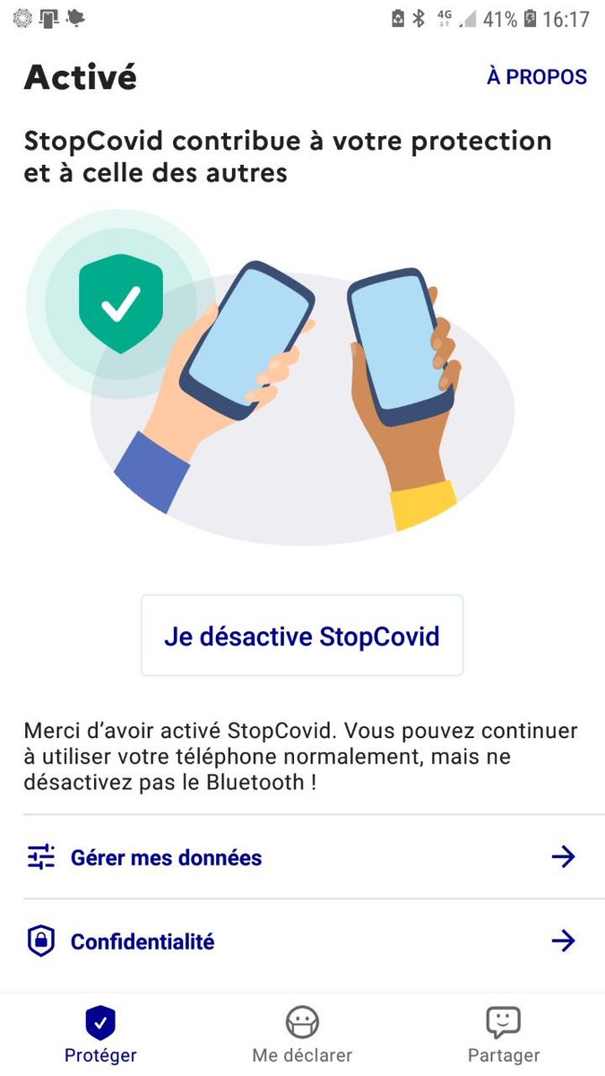 cm_analytics's tweet photo. Pour aider à me protéger, mieux protéger mes proches et les inconnus que je croise, je viens d'activer #StopCovid (version test). Plus nous serons à le faire, plus fort nous serons contre la pandémie. https://t.co/N6smXPTAGm