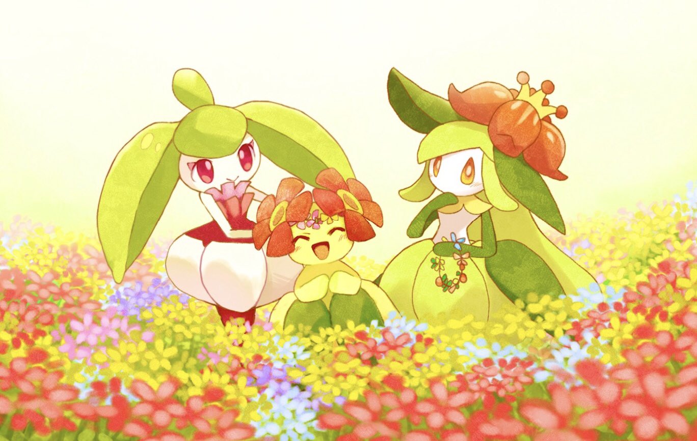 ﾎｯﾋﾞﾎｯﾋﾞりーべ お題箱より キレイハナなどのポケモンがお花畑で遊ぶイラスト 描かせていただきました キレイハナおめかし会です T Co Shrl4irhvg Twitter