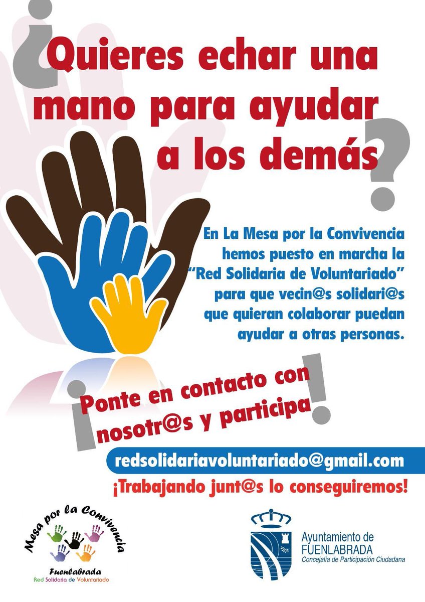 ¿Te apetece echar una mano y formar parte de esta Red Solidaria para ayudar a los demás? Si te apetece participar, rellena este formulario y nos pondremos en contacto contigo. ¡Trabajando junt@s lo conseguiremos! docs.google.com/forms/d/e/1FAI…