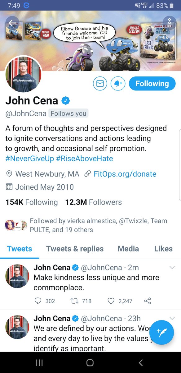 siemer36's tweet photo. @JohnCena started following me. my kids are going to go crazy when I tell them their favorite wrestler is following me lol #mustbeamistake https://t.co/Leg7hwGKwl