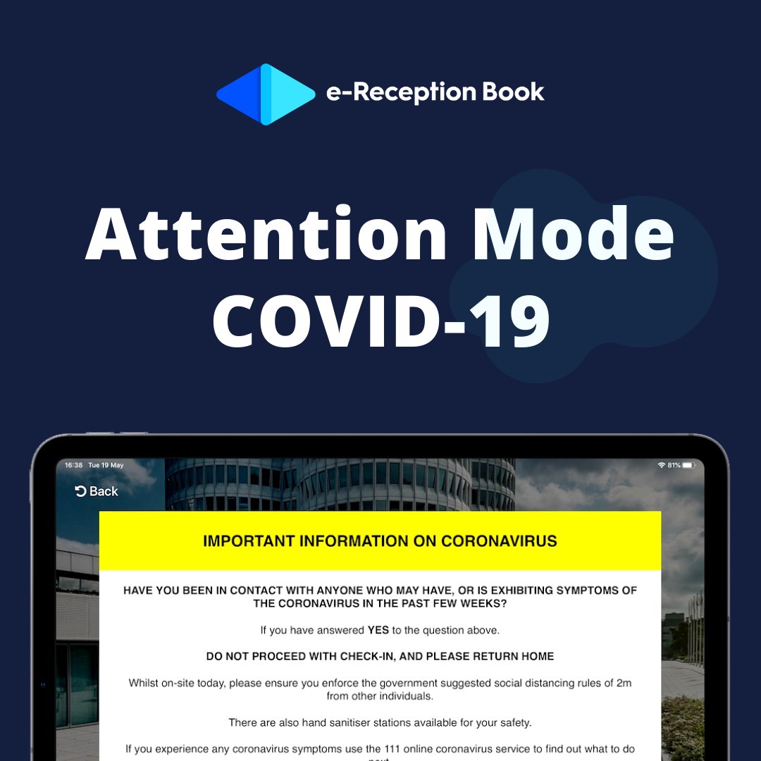 eReceptionBook's tweet photo. Providing your visitors and staff with information about their safety is critical. 

With the @eReceptionBook 'Attention' feature you can effectively make individuals aware of important information such as company health and safety policies. #tech #visitormanagement https://t.co/6aJOaJoPF3