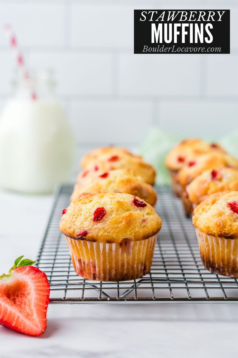 Summery Strawberry Muffins taste like Strawberry Shortcake! Fresh strawberries in a light, fluffy, lemony muffin. A perfect start to the day or a treat anytime! RECIPE:  boulderlocavore.com/strawberry-muf…