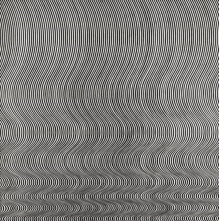 This painting 'Fall' (1963) is one of Riley's most well known. The optical illusion of the black and white lines create a dizzying effect. This style of painting became known as op art.  #opart
