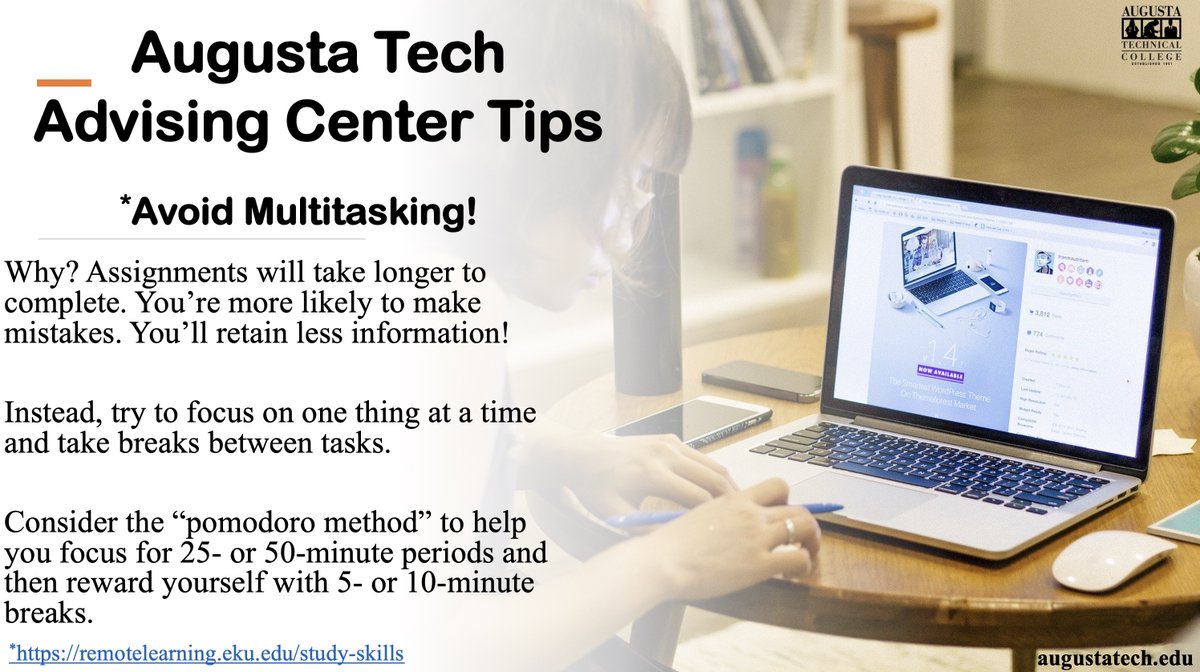 AugustaTech1's tweet photo. Getting ready to be an online student for Summer Semester? The Augusta Tech Advising Center has a few tips for you! #AugustaTechAdvising #AugustaTechOnline https://t.co/9in1d8uOR9