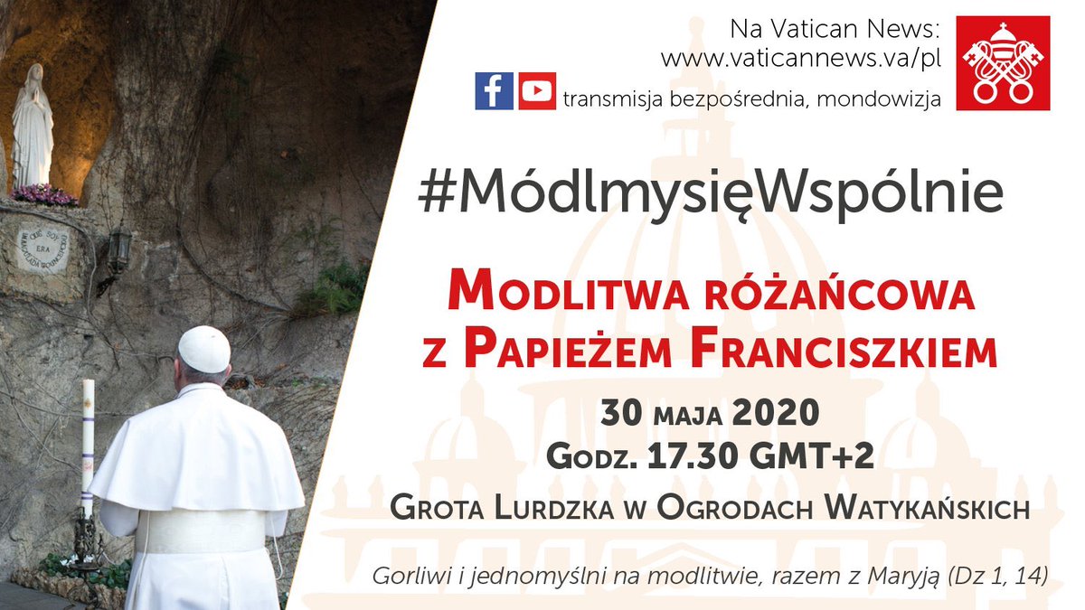 JasnaGoraNews's tweet photo. „Jednomyślnie na modlitwie razem z Maryją”-TELEMOST Z PAPIEŻEM. Już w sobotę 30 V razem z wiernymi w różnych sanktuariach świata różaniec pod przewodnictwem @Pontifex_pl aby prosić za wstawiennictwem #Maryja o pomoc w pandemii.Transmisja TV Trwam,Radiu Jasna Góra i kanale YouTube https://t.co/pvTlhiGIat