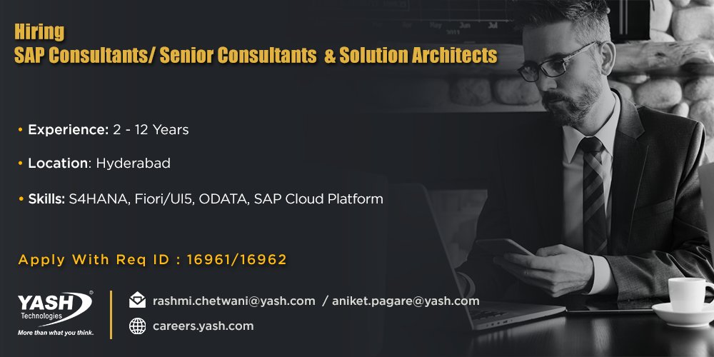 Yashcareers's tweet photo. #Hiring! #SAP professionals to #JoinYASH at #Hyderabad. https://t.co/dM0s5UQxf8