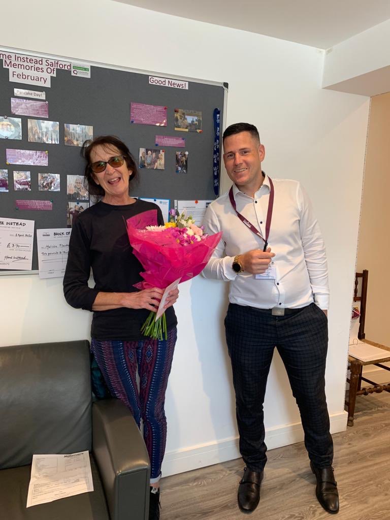 HomeInsteadSalf's tweet photo. Last week we got our wonderful Bev in the office to give her some flowers as a thank-you for all her hard work and always going the extra mile! https://t.co/0wfbWqvYZN