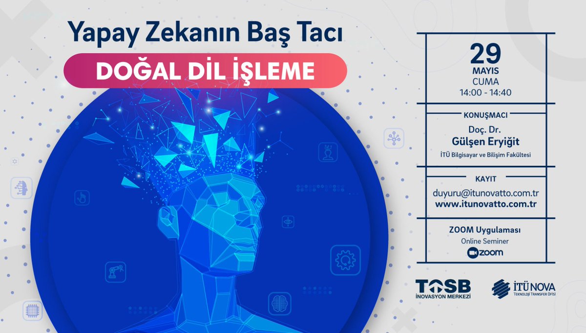 İTÜ Bilgisayar ve Bilişim Fakültesi Öğretim Üyesi Doç. Dr. Gülşen Eryiğit’in geçmişten günümüze Türkiye’de yürütülen doğal dil işleme çalışmaları, günümüzde doğal dil işlemenin önemi hakkında konuşacağı "Doğal Dil İşleme" webinarı 29 Mayıs'ta!

Kayıt 👉 itunovatto.com.tr/tr/etkinlikler…