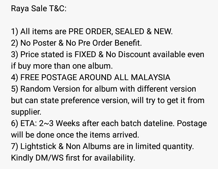 [HELP RT] Raya Sale for Album  & Lightstick  Kindly refer this thread for price list & details:  Price stated include postage & no second paymentDM To Order or any questions