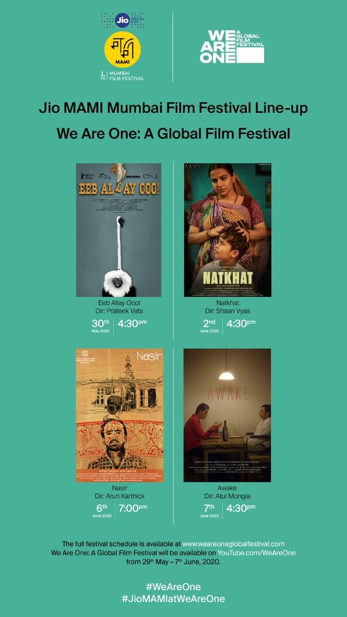 Our co-production Nasir is one of two feature length Indian movies selected for We Are One: A Global Film Festival.

The films are selected by 21 of the most renowned festivals in the world.

Nasir will have it's online premiere on June 6th!🤩
