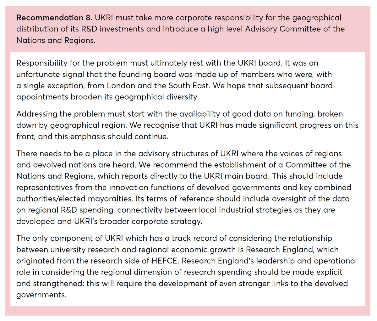 Other suggestions are home-grown. The UK has a good system for identifying top quality research and assigning money so that we get more of it. Many other countries have nothing as good. So let's keep that! But just try to get a few people not from London/Oxbridge on the boards.