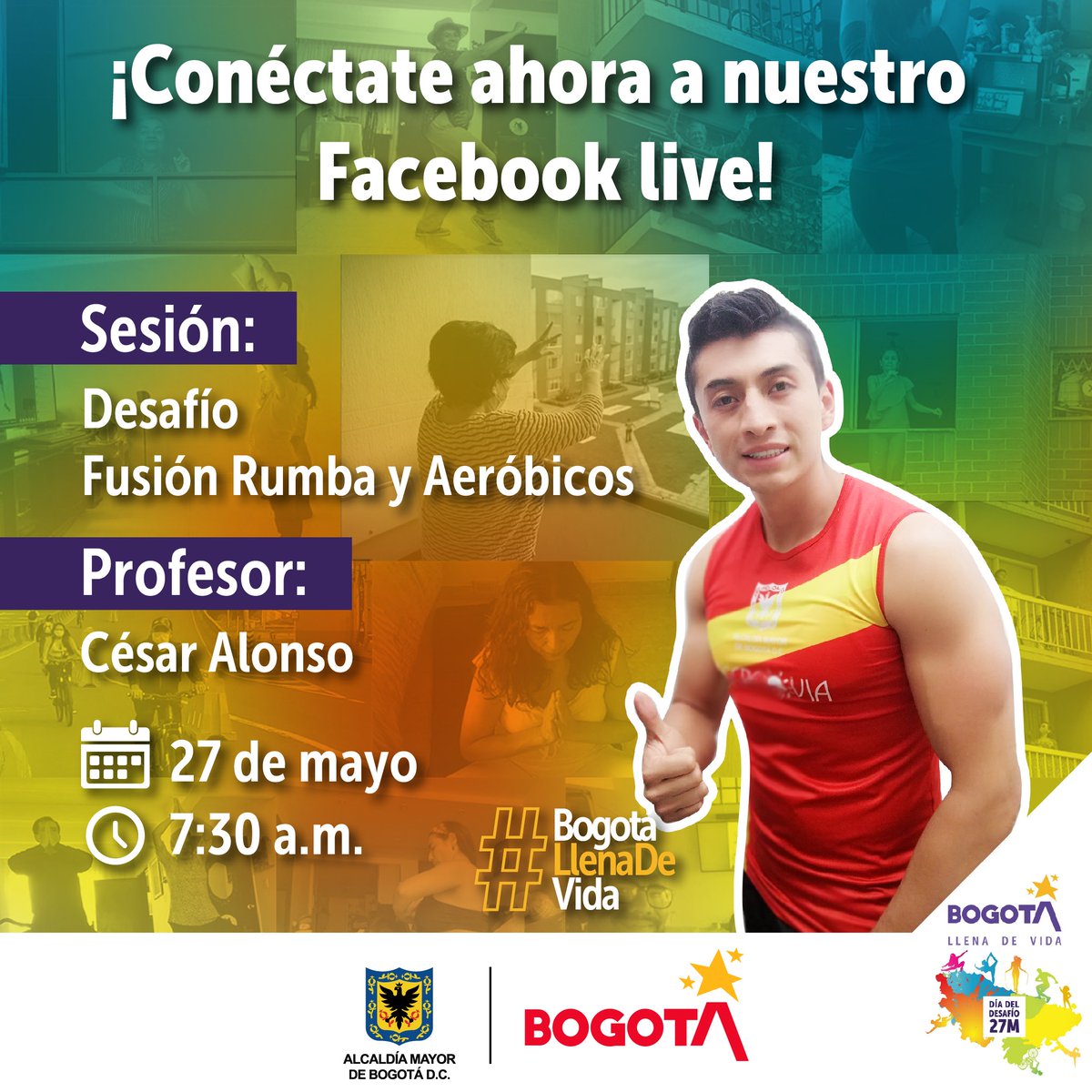 IDRD's tweet photo. #EnVivo 🔴 | Conéctate a la sesión en línea de rumba y aeróbicos 🎶 💃 🕺 Dinos desde dónde participas. https://t.co/Cd87bwFLTj

#YoMeQuedoEnCasa 
#BogotáLlenaDeVida 
#RecreovíaEnCasa 
#CuarentenaPorLaVida https://t.co/lymno49at5