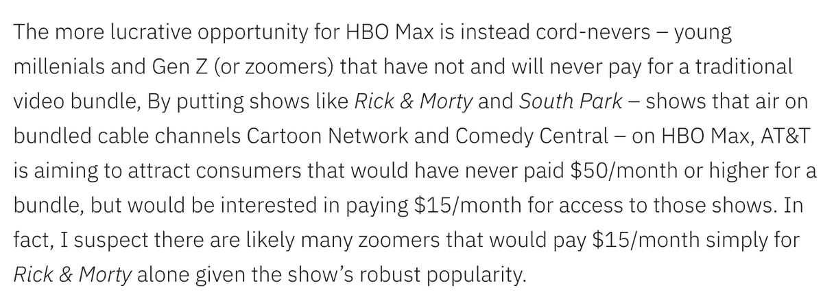 Part Four: Where Does HBO Max Fit in the US Streaming Landscape?There are a variety of subscribers that AT&T is going after with HBO Max that they couldn't keep or attract with HBO content only.