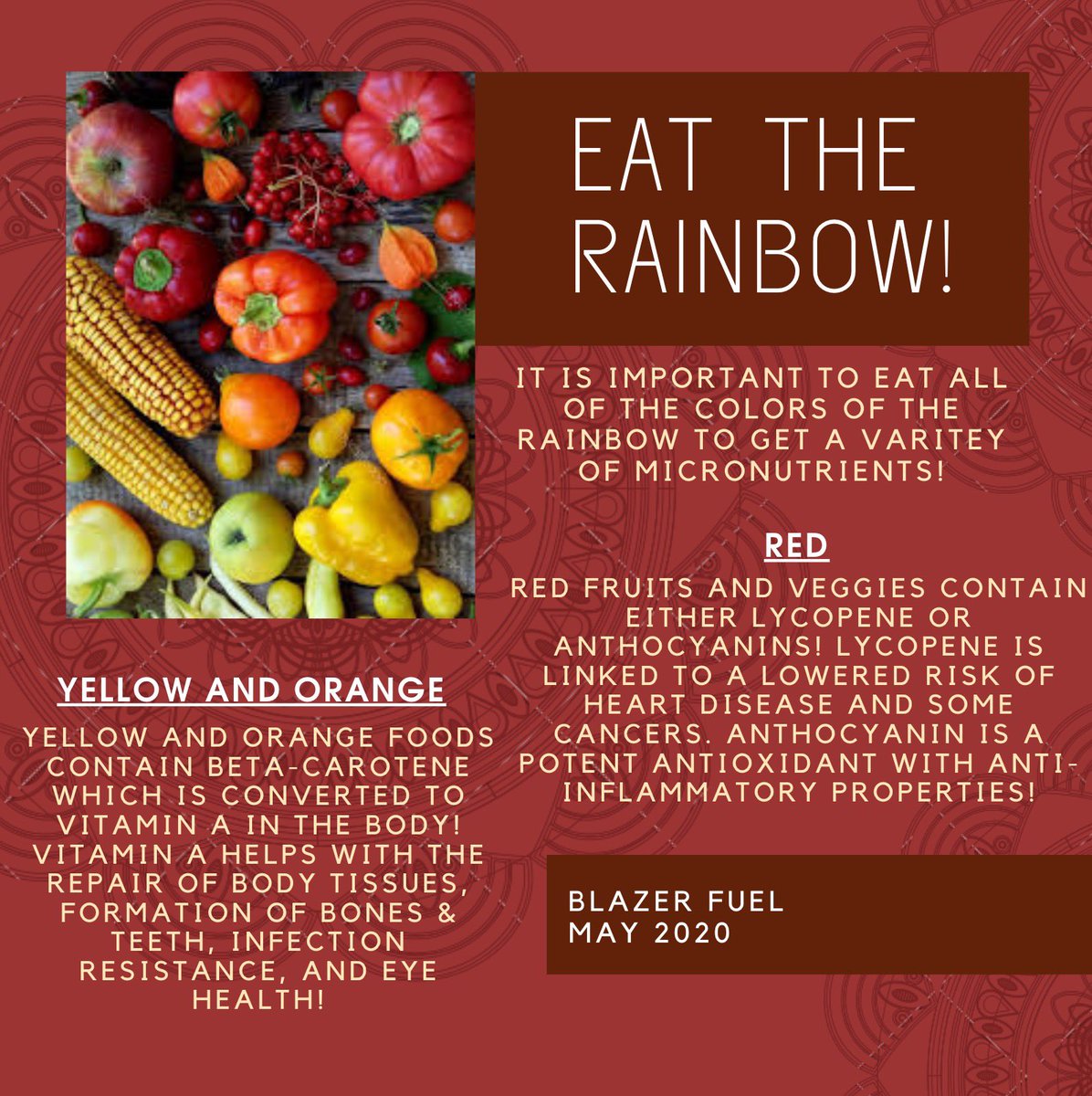 blazerfuel's tweet photo. What are your fav fruits and veggies?! To ensure a variety of vitamins and minerals, you should strive to have a colorful diet! https://t.co/eC6V89dFEh