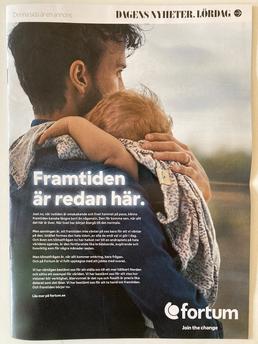 In Sweden  @FortumSverige is running a huge “green” campaign saying that “The future is already here”, and that they ”have decided to take care of the future”.This takes  #greenwashing to a whole new dimension.