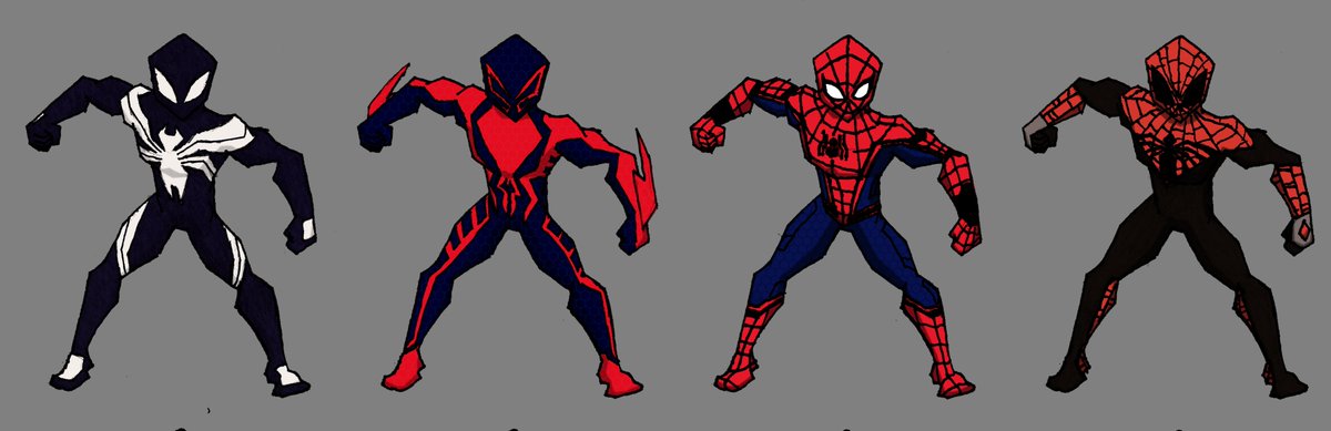 scrillrockart's tweet photo. Some Spidey suits and redesigns I made for my "animated AU" a while back - now coloured in.
I tiled a rough silhouette for random sketching and these are some of the results. Turned out pretty alright!
#SpiderMan #symbiote #SpiderMan2099 #SpiderManHomecoming #mcu #samau https://t.co/1k4UOtkwYa