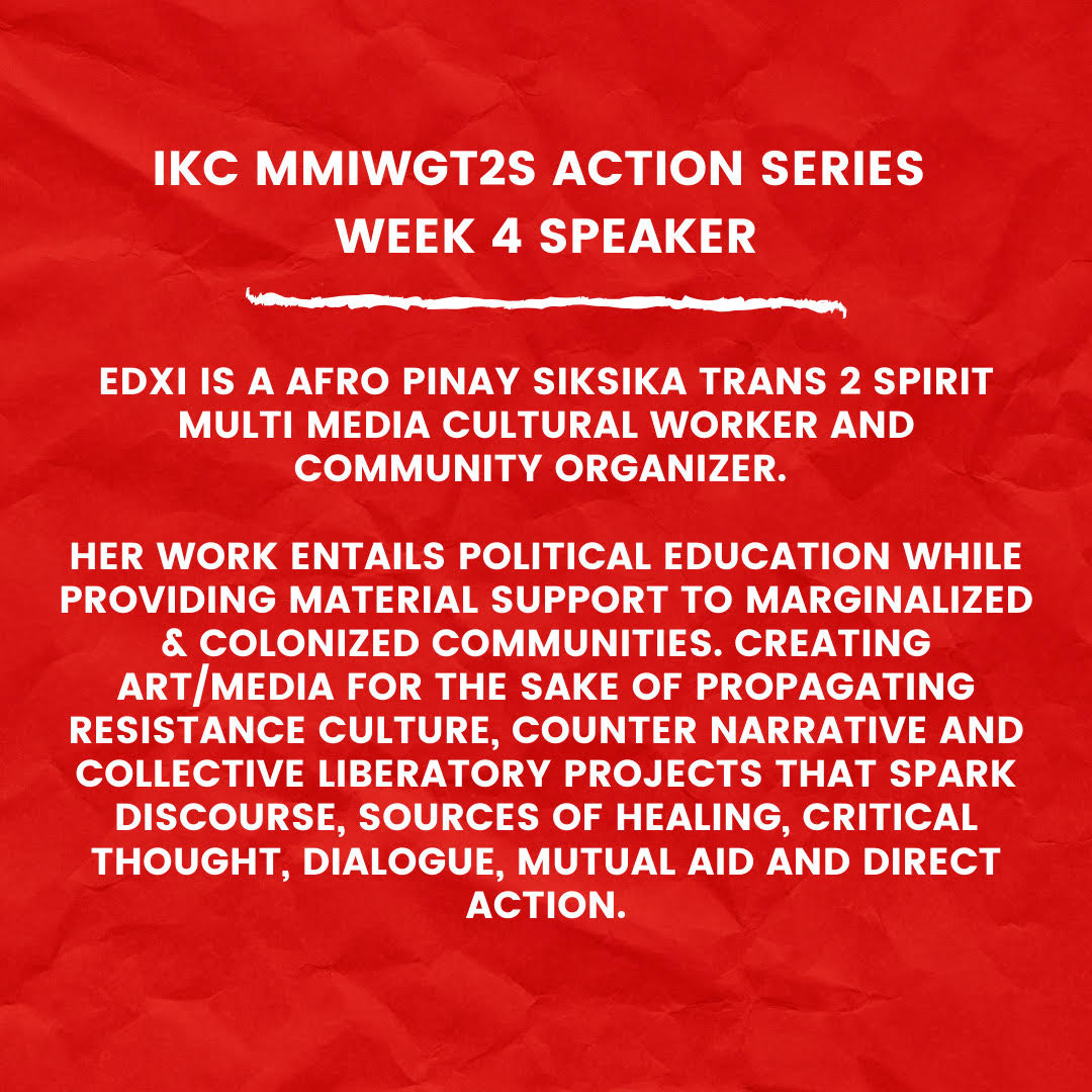 TONIGHT: We are honored to announce this Wednesday’s guest speaker Edxi! Please join us via Zoom this Wednesday (5/27) at 7PM EST for the final event in our May Action Series on #MMIWGT2S. Link in bio.