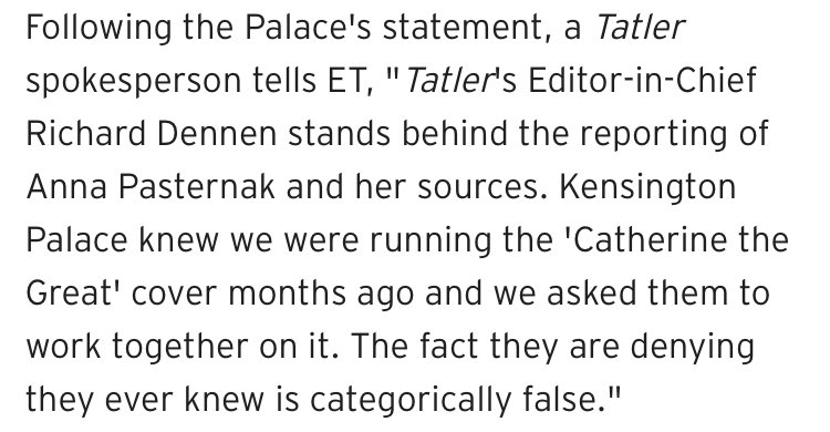 Tatler said "we are not gonna pretend that u didn't know about it before we printed it, KP"