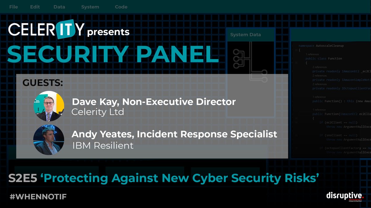 Join us tomorrow @ 15:00 as we discuss the new cyber risks associated with the new way businesses are working since lockdown with <a href="/DavidJKay/">David Kay</a> and IBM Resilient's Andy Yeates.

Security Panel bit.ly/2TFq1Y4
<a href="/disruptivelive/">Disruptive LIVE</a> #cybersecurity #whennotif #DTX