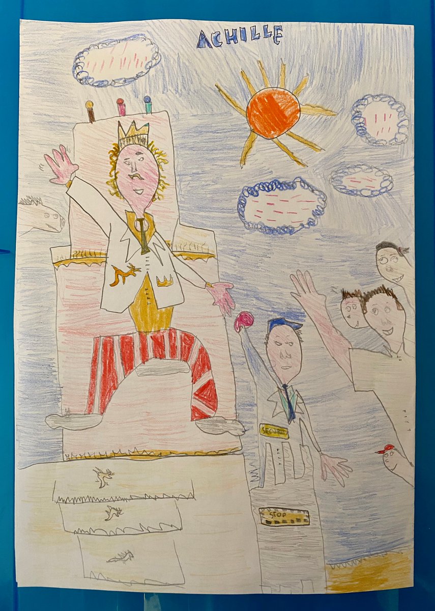 bettagrassi's tweet photo. Hello @jk_rowling!  #TheIckabog
These are two drawings of my 8 year old son Achille. We live in Reggio Emilia in the north of Italy. The first is King Fred the Fearless, the second is Ickabog. He worked very hard to make them. We wait for the new chapters of the book https://t.co/31MJWwBN4t