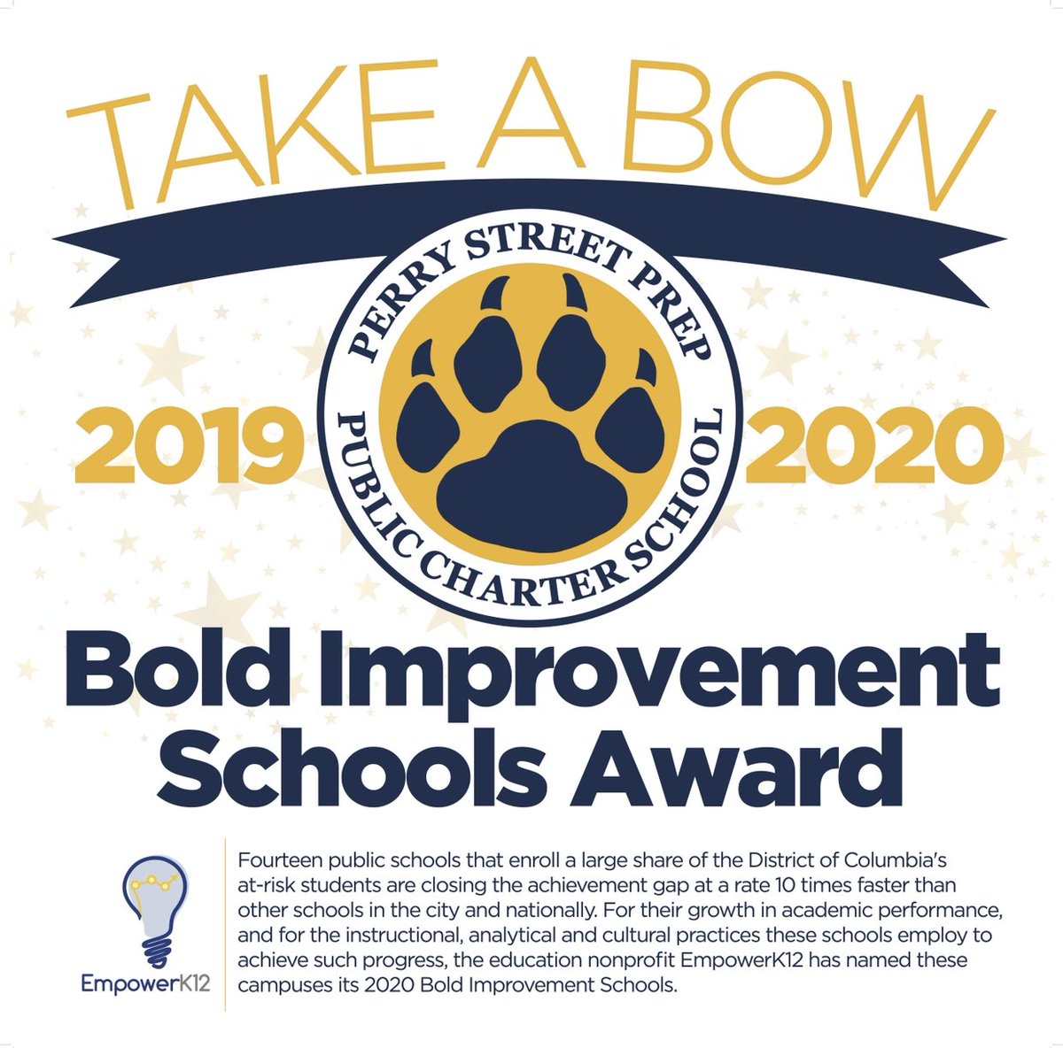 Take a bow! PSP has been named a 2020 Bold Improvement school for closing the achievement gap 10 times faster that other schools in DC and nationally. Congratulations to the teachers, families and students! We couldn’t have done it without you. <a href="/DCBoldSchools/">Bold Schools</a> <a href="/empowerk12/">EmpowerK12</a> <a href="/dcpcsb/">DC PCSB #DCCharterProud</a>