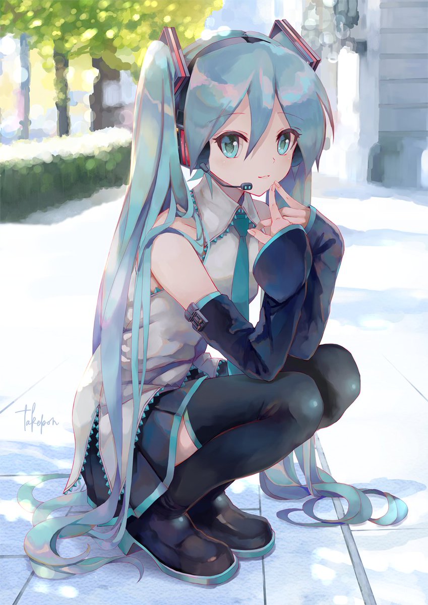 hatsune miku 1girl solo long hair thighhighs twintails very long hair necktie  illustration images