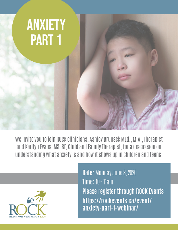 Back by popular demand...Anxiety Part 1 Webinar! A discussion on understanding what anxiety is and how it shows up in children and teens. Join ROCK Clinicians on June 8 for this informative session. For more information and to register, please visit rockevents.ca/event/anxiety-…