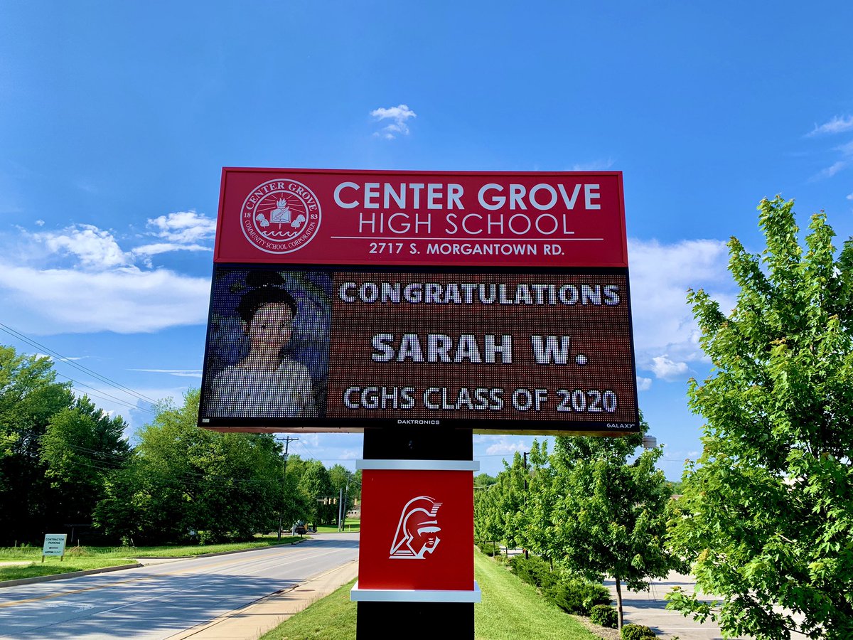 CenterGroveHS's tweet photo. Celebrating our Class of 2020 this week with our digital sign at CGHS and at all of our schools! We ❤️ our seniors! https://t.co/rzOjGmHqIU