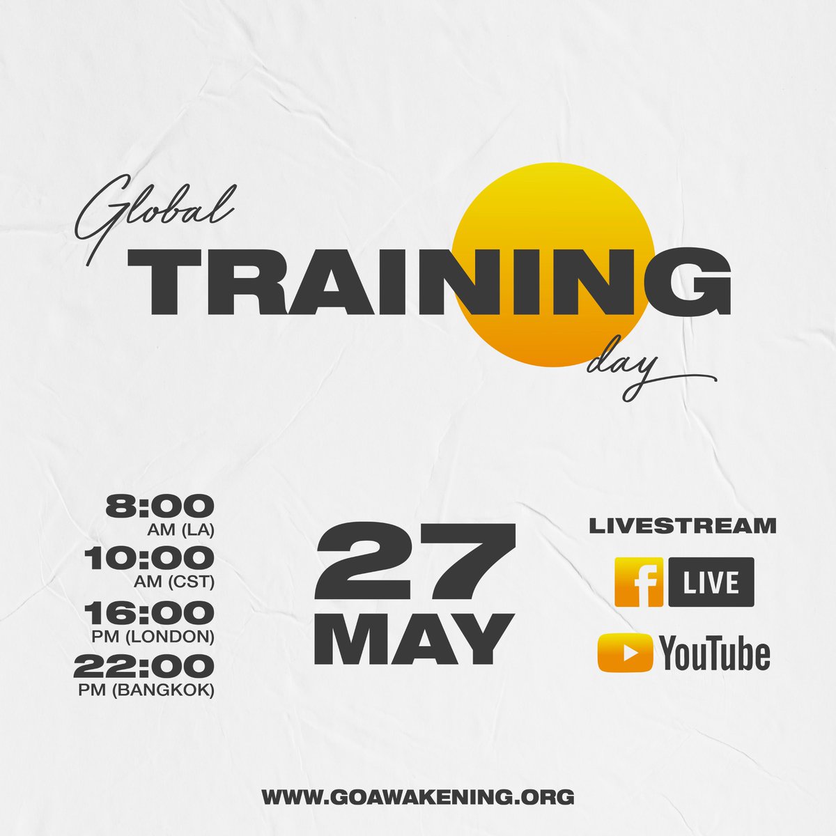 Today's the day for our online Global Training Day! Find it LIVE on our YouTube at youtube.com/wmmawakening