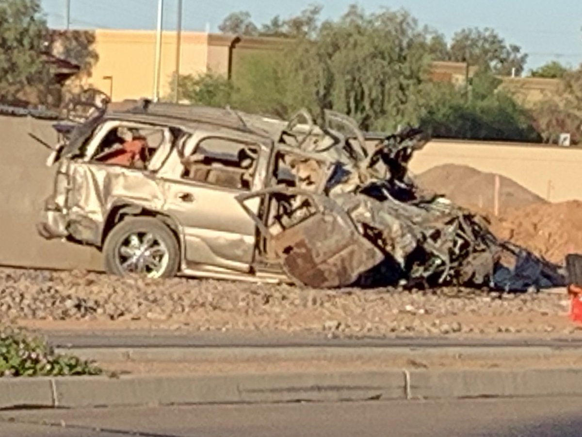 BAcostaFox10's tweet photo. Single vehicle rollover at Hawes &amp; Guadalupe. 1 person was transported. The  injuries and exact cause of the crash are still unknown. Impairment is believed to have been a factor. The eastbound lanes will be shut down. @FOX10Phoenix https://t.co/gIKL8PRZrF