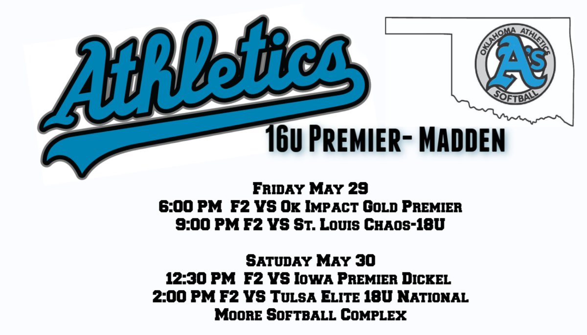 We will be playing in the Top Club Spring Invite this weekend. Games kick off Friday night in Moore, OK! <a href="/OKAthleticsAcad/">Oklahoma Athletics Softball</a> #ASALLDAY #ATHLETICSNATION
