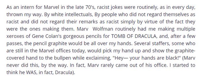 Blackness in comics is microaggressions from your peers. It's Comicsgate members joking about throwing out the applications of black women on streams to try get a rise out of hypervisible black women for self-promotion. (Snippet from Priest below:)