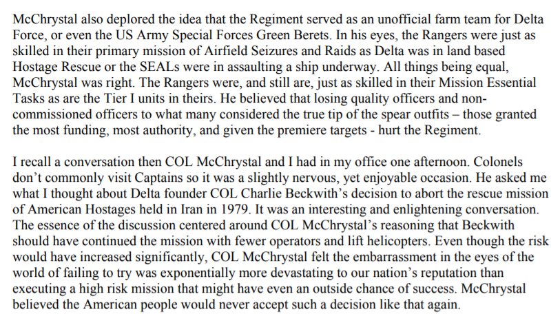 21/ I stumbled upon this 2009 article, The Pope, by Dalton Fury. Fury retired from the military with over 20 years of service, and served as a staff officer under McChrystal in the late 90’s before leaving for 1st SFOD-D. A short, worthwhile read. Source https://smallwarsjournal.com/blog/journal/docs-temp/243-fury.pdf