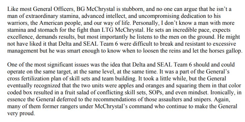 21/ I stumbled upon this 2009 article, The Pope, by Dalton Fury. Fury retired from the military with over 20 years of service, and served as a staff officer under McChrystal in the late 90’s before leaving for 1st SFOD-D. A short, worthwhile read. Source https://smallwarsjournal.com/blog/journal/docs-temp/243-fury.pdf