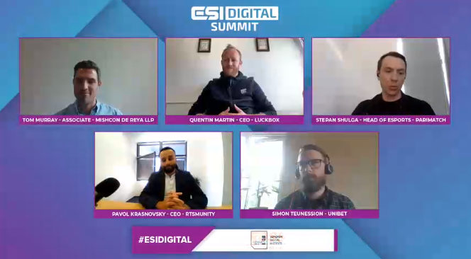 ¡Comienza el segundo día de conferencias virtuales de #ESIDIGITAL 2020! Es momento de hablar sobre apuestas en #esports. Quentin Martin,<a href="/Luckbox/">Luckbox</a>;<a href="/DonStepan/">Stepan Shulga</a>, @ParimatchGlobal; Pavol Krasnovsky,<a href="/RTSmunity/">RTSmunity</a>; <a href="/unibet/">Unibet</a>; Tom Murray,<a href="/Mishcon_de_Reya/">Mishcon de Reya</a>. <a href="/esportsinsider/">Esports Insider</a>.