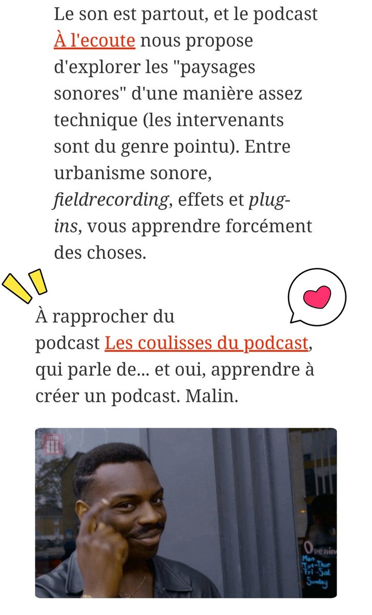 Podmust c'est LA newsletter podcast qu'on adore (pleine d'infos et pleine d'humour 😁). Alors quand elle mentionne <a href="/CoulissesPod/">Coulisses podcast</a> on est comme ça : 😍. 
Merci @PodMust !