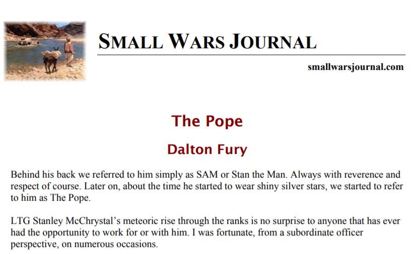 21/ I stumbled upon this 2009 article, The Pope, by Dalton Fury. Fury retired from the military with over 20 years of service, and served as a staff officer under McChrystal in the late 90’s before leaving for 1st SFOD-D. A short, worthwhile read. Source https://smallwarsjournal.com/blog/journal/docs-temp/243-fury.pdf