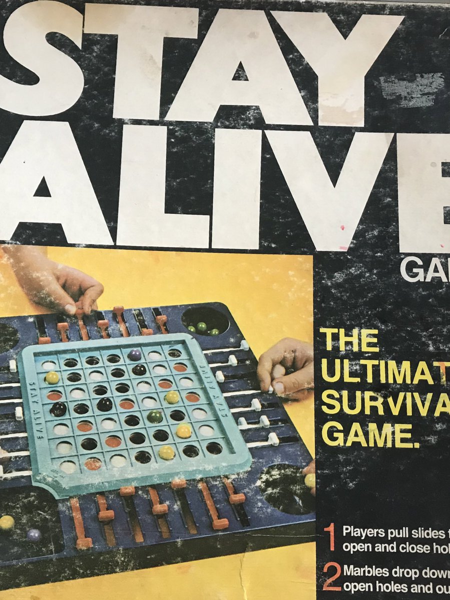 The apropos title for  #QuarantineLife, “Stay Alive” which I played in my childhood and is easy for kids of any age to play. I had to get this one on Ebay after my kids lost most of the marbles over the last decade 