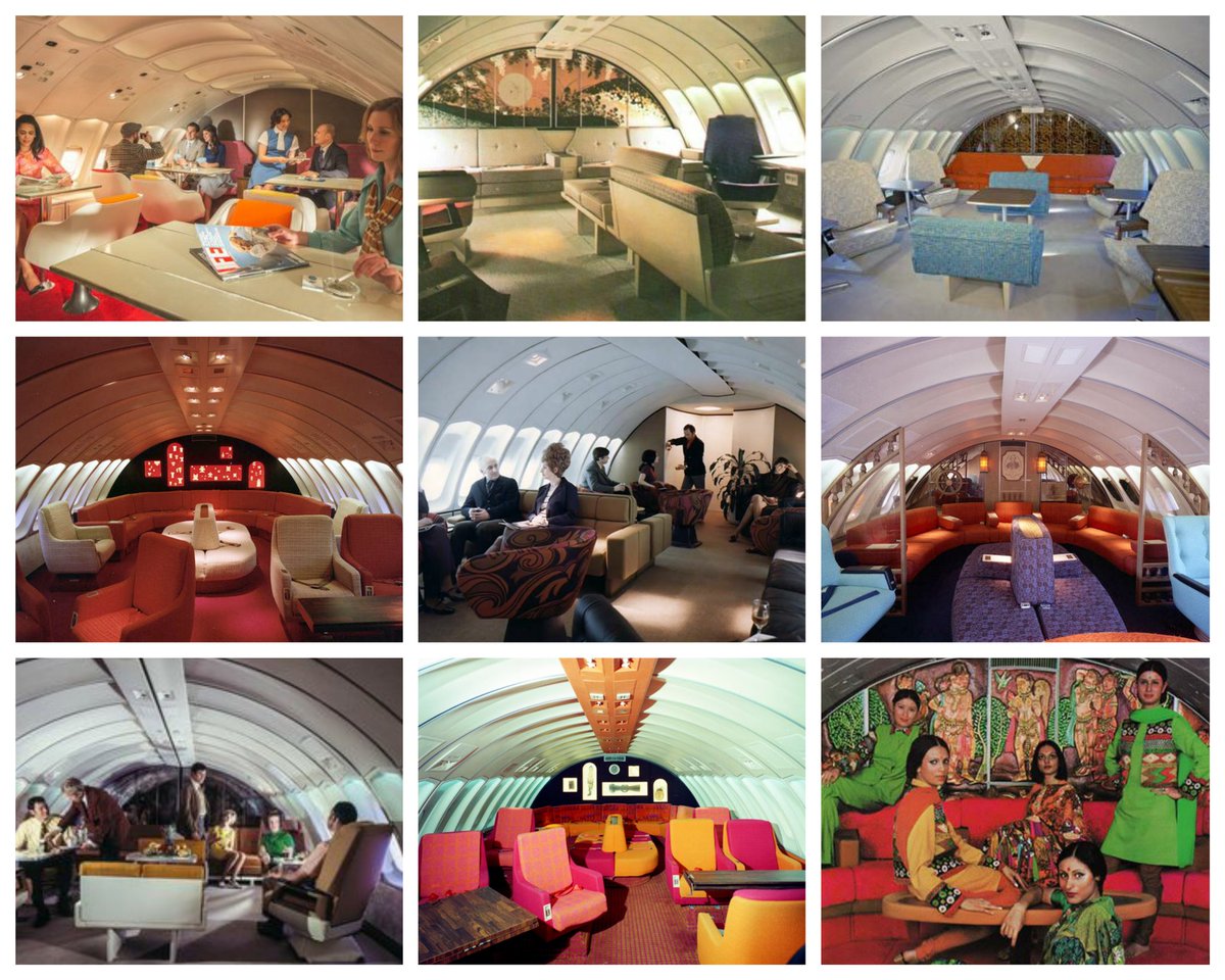 More photos of 747 upper deck lounges from that era, across airlines. Photos sourced from Google Images.