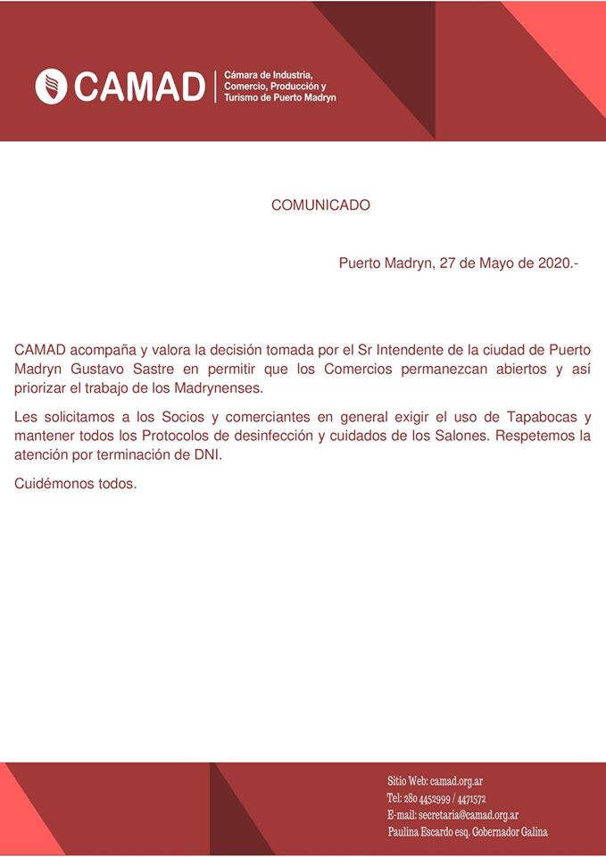 jorgeylaradio's tweet photo. #Madryn #QuedateEnCasa #Camad #Agradecimiento
La Camara de Comercio de Pto Madryn expresó su agradecimiento al . Intendente Gustavo Sastre por la decisión tomada respecto de los Comercios de la Ciudad. https://t.co/FJBlu814lq