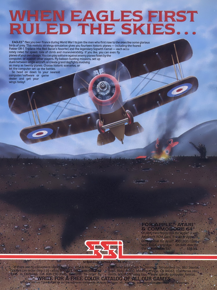 ManxRetro's tweet photo. Game: Eagles
Media: Magazine advert
Year: 1983
Platform: Apple II | Atari 8-bit | C64
Buy this historic game at: https://t.co/P1RSb8AlqC
#retrogames #retrogaming #GamersUnite #AppleII #Atari #Atari400 #Atari800 #C64 #EC64Forum #SSI #StrategicSimulations #KeithBrors https://t.co/m83yVG34Qz