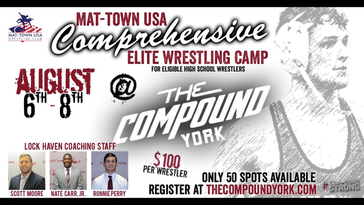 Mat-Town USA teaming up with The Compound in York, PA. Reserve your spot today, limited to 50 wrestlers.